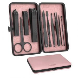 ZIZZON Mini kit de manucure de voyage 10 en 1 en acier inoxydable avec &eacute;tui (noir/rose) (ZIZZON-Europe, neuf)