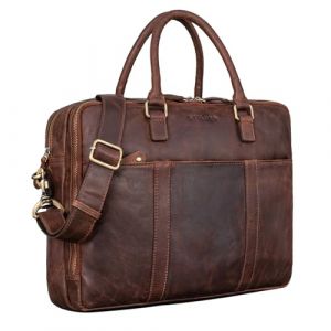 STILORD 'Drake' Sacoche d'affaires Cuir Vintage Sac Business Cuir Homme Femme | Vintage Sac Bureau Grand Format pour Bureau, Travail & Ordinateur Portable 15,6 Pouces, Couleur:Kansas - Marron (STILORD Cuir, neuf)