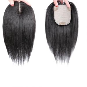 Topper For Cheveux Noirs Naturels for Femmes,100% Postiches Cheveux Humains,Base En Soie 10 X 12 Cm Perruques À Clipser for Légère Perte De Cheveux/cheveux Clairsemés/cheveux Gris(12 inch) (冬夏小店, neuf)