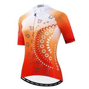 Maillot de Cyclisme Hauts de vélo pour Femmes Chemise Respirante Vêtements de Montagne Haut de vélo Maillot de Route VTT Manches Courtes Maillot de Cycle d'été Racing Orange S (ShenShan, neuf)
