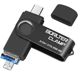 Clé USB 3.0 de 256 Go Mémoire Stick 3 en 1 pour Téléphones Android, BorlterClamp Clef USB Pendrive OTG avec 3 Ports USB (USB C/microUSB/USB-A) pour Samsung Galaxy, PC et Plus (Noir) (Laura & Jason's Store-EU, neuf)