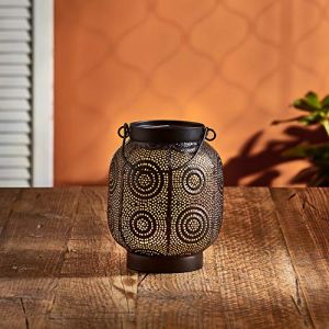 Lights4fun Lanterne Solaire Marocaine Noire et Or-Ros&eacute; &agrave; LED Blanc Chaud (Lights4fun - FR, neuf)