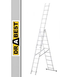 Drabest Basic Home Échelle en Aluminium 3 Éléments – Escabeau 3x10 Marches – Escabeau en Aluminium Léger – Échelle Pliable pour la Maison – Capacité 150 Kg – 45x270x16cm (DRABEST, neuf)