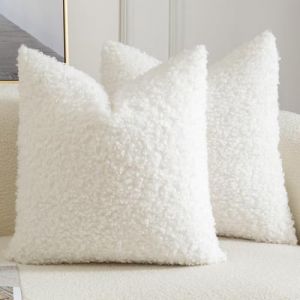 Yaertun Lot de 2 Housses de Coussin D&eacute;corative en Fausse Fourrure Taie d'oreiller en Sherpa Boucl&eacute; Douces et Duveteuses Coussin pour Canap&eacute; Sofa Lit et Salon 40x40 cm Blanc cr&egrave;me (Yaertun, neuf)