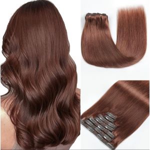 GUDOZO Extension Clip Cheveux Naturel 7pcs 40cm 120g Brun Rougeâtre Foncé Clip Extension Cheveux Naturel Rajout Cheveux Clip Naturel Clip In Hair Extensions Human Hair Extension(16Inch,33#) (Yuzhoushi Tifuni Fazhipin Youxiangongsi, neuf)