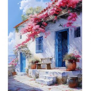 NEWENMO Jolie Maison Peinture par Num&eacute;ro Kits,Fleurs Peinture Numero Adulte,DIY Paysage Paint by Numbers,Creation Adulte pour D&eacute;butants,Peinture &agrave; l'huile Kit,pour D&eacute;coration Maison-40x50cm (newenmo, neuf)