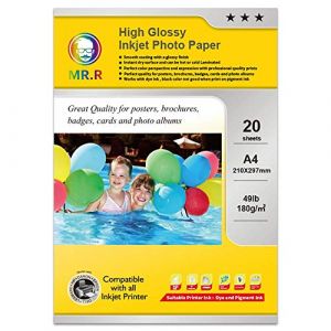 MR.R 180gsm 20 feuilles A4 papier photo jet d'encre brillant &agrave; s&eacute;chage instantan&eacute; papier photo brillant &eacute;tanche feuilles photo blanc brillant (Sumex DPS CO.,LTD, neuf)