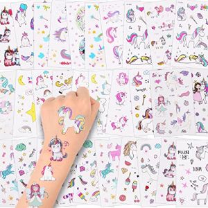 AOOWU Tatouage Licorne Enfant Fille, 30 Feuilles Tatouage Temporaire Enfant, Licorne Tatouage Ephémère Kit Tatoo, Sirène Tatouage Enfant, Petit Cadeau Anniversaire Enfant Licorne Jouet Cadeau (Botoo, neuf)