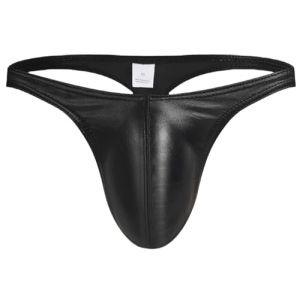FEOYA String Sexy Homme Tanga Bikini Slip Lingerie Cuir T-Back Thong sous-v&ecirc;tements Underwear S Noir (OUYUANEU, neuf)