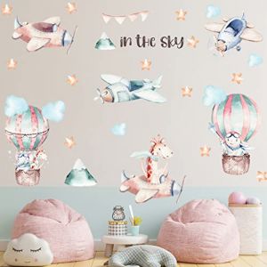 BuerHomie Stickers Muraux Enfants, Autocollant Mural Animaux Montgolfière Avions, Décoration Murale pour les chambres de Bébé Garçon Fille Crèche Garderie (Buerhomie.eur, neuf)