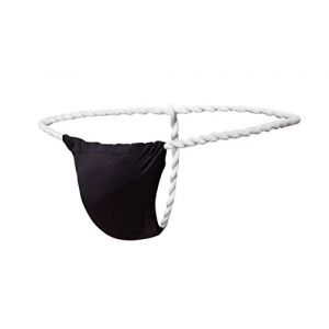 Newsywell Homme Micro G Sting Soie Glacée Japonais Bulge T Back Tanga Bikinis Low Rise Briefs Élastique Slip Underwear Noir Grand (Newsywell, neuf)