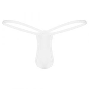 dPois Mini String Ficelle Homme Thong Micro Bikini Poche Penis T-Back Slip Sissy Lingerie Homme Sexy Coquin sous-V&ecirc;tements Tanga Jockstrap Gay Blanc L (dPois eu, neuf)