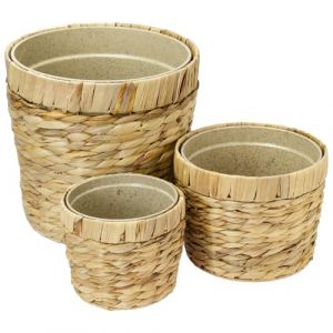 HMF Pot de Fleurs innovant tressé en Jacinthe d'eau, avec Pot de Plantes en matières premières durables, Rond | Set de 3 | 14 cm + 19 cm + 25 cm de diamètre (hmf_shop, neuf)
