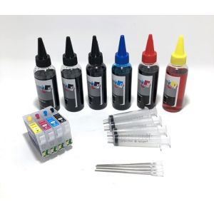 Cartouches rechargeables avec puce AUTORESET 600 ml encres pour Epson T1291-1294 Stylus Office BX305F BX320FW B42WD SX420W SX425W SX620FW BX305FW BX525WD BX625FWD BX925FWD BX635FWD + 50 feuilles photo (SOLOSHOPITALIA, neuf)