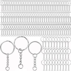 150PCS Anneaux Porte Clés avec Chaîne, BetterJonny 25mm Anneaux Porte-Clés Fendus en métal Split Porte Clef Anneaux avec chaîne à maillons et anneaux ouverts pour clés et travaux manuels, 3 Styles (LC-FR, neuf)