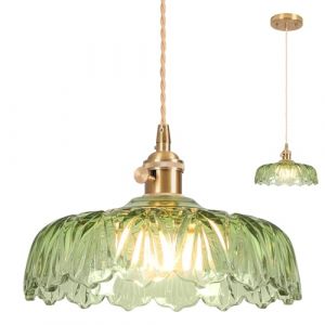 Vloitgol R&eacute;tro Lustre suspension en Verre 25cm E27 Vintage Suspension Luminaire avec Abat-jour en Verre Vert Lustre de plafond pour Salon Chambre Cuisine Bar Couloir Salle Chevet(Sans Ampoule) (DJ-Lighting, neuf)