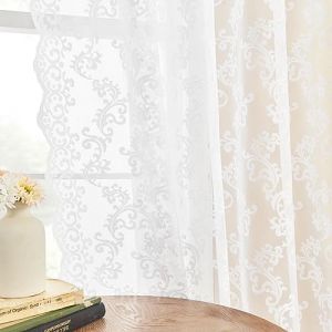 FOLKSIDE Lot de 2 Rideaux Blancs en Dentelle, Transparent, Motif Cachemire Floral, Filtre la lumi&egrave;re, avec Passe-Tringle, Style Shabby Chic, pour Salon, Chambre, Salle &agrave; Manger, l 132 x L 228,6 cm (Jiarui's Store, neuf)
