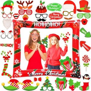 LMSHOWOWO Rouge Cadre Photo de No&euml;l, avec 32 PCS F&ecirc;te de No&euml;l Photo Booth Props, Cadre Gonflable Photobooth Noel, Accessoires Photobooth, pour DIY Christmas Party Decoration, Nouvel an (LMSHOWOWO Official Shop, neuf)