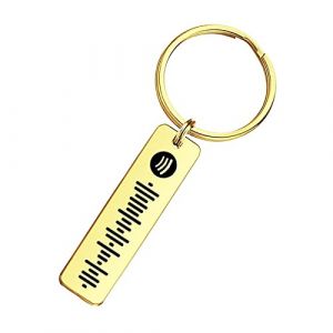 VEELU Porte Clef Personnalisable Scannable Spotify Code Coeur en Acier Inoxydable Porte Cl&eacute; Personnalis&eacute; Musique Cadeau pour les Couples Femmes Maman (Jingle Cat Magical Shop, neuf)