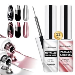 U-Shinein 2x12ml vernis à ongles de peinture métallique, argent et or rose vernis à ongles de peinture métallique gel, gel de vernis à ongles, vernis à ongles UV avec pinceau mince intégré (U-Shinein Beauty, neuf)