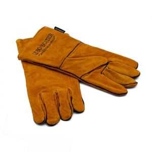 Paire de Gants camel de sécurité anti chaleur en cuir avec doublage intérieur pour poêle à bois, cheminée, barbecue, brasero et soudage. Résistant au feu, la soudure, le four, la cuisine (Camel) (Boutique Le Bouscatier, neuf)
