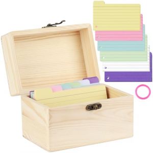 NZZVNZ Boîte à Fiches en Bois Flash Carte Comprend 150 Fiches Colorées Anneau en Plastique Boite Carte d'index Boîte Bois avec Couvercle 15.1 * 10.2 * 10.3cm Maison Bureau (FANCY GINGER - UNIPESSOAL LDA*, neuf)