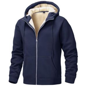 Tansozer Sherpa Polaire Capuche Hommes Zipper Sweat &agrave; Cape Hiver Teddy Veste Blouson en Peluche Pull avec Multiples Poches, Bleu Marine, M (xiamenmejunmaoyiyouxiangongsi, neuf)
