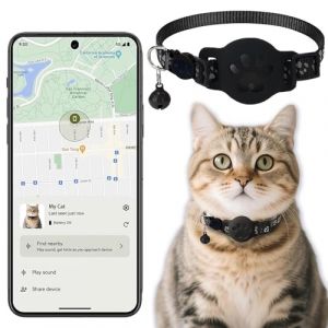 Collier GPS Chat, Traceur GPS Chat Tracker, sans Abonnement Mensuel, sans Carte SIM, Compatible avec Goo- gle Find My (Android Uniquement) (Collier + pisteur Noir) (Shenyang Xiaoni Chen Trading Co., Ltd, neuf)