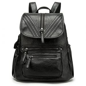 Monitika Sac &agrave; dos Femme Cuir &Eacute;tanche Mode Grande capacit&eacute; Sacs port&eacute;s dos Fille Femmes Voyage Sac a dos Noir (Monitika, neuf)