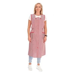 Blouse bouton coton rayé tablier de cuisine robe de maison blouse tablier ceinture, rouge, 56 (Schuerzenfabrik, neuf)