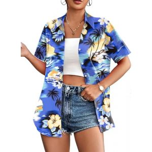 hohololo Chemise hawa&iuml;enne pour femme - Tenue hawa&iuml;enne - Manches courtes - Tailles S &agrave; XXL, Multicolore 6, XXL (hohololo-fr, neuf)