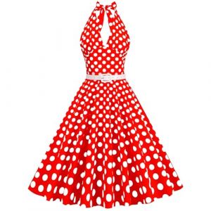 Robe Vintage Ann&eacute;es 50 Femme Retro Rockabilly Pin Up &Eacute;l&eacute;gante Robes sans Manche Dos Nu D&eacute;collet&eacute; en C&oelig;ur Polka Dot Trap&egrave;ze Mariage Cocktail Soir&eacute;e F&ecirc;te C&eacute;r&eacute;monie D&eacute;contract&eacute;e au Genou Midi (PINTUTU SEXY, neuf)