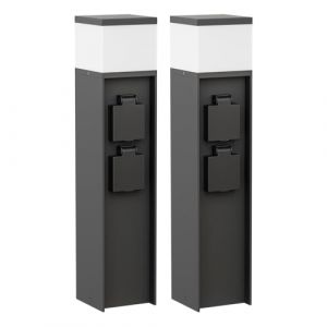 ledscom.de 2 pièces Borne d'éclairage PODEL pour l'extérieur, 39cm, noir, 2 prises de courant, ampoule G9 incluse, 501lm, blanc chaud (LEDs Com GmbH, neuf)