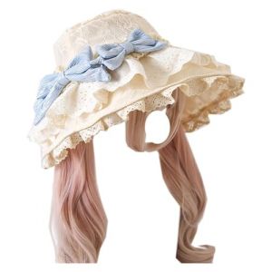 Lolita Coiffe, Bandeau Lolita, Chapeau en dentelle avec nœud for femmes, chapeau seau fascinant, Lolita, mignon, chapeau de soleil, plage, vacances, voyage(Aqua Blue Bow) (Morty Bazaar, neuf)