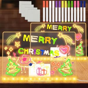 HuaMuDM 2 Pi&egrave;ces Tableau lumineux Message LED,30x20cm Tableau Lumineux,12 Stylos de Couleur,2 Supports,LED Acrylique Lumineuse Message,Id&eacute;es Cadeaux,&eacute;cole,Caf&eacute;,Bureau (HuaMuDM, neuf)
