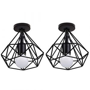 STOEX Plafonnier Industrielle Vintage en Métal LED E27 Cage forme Diamant 20cm pour Salle à Manger,Bar,Chambre,Cuisine et Salon (Lot de 2 Noir) (STOEX, neuf)