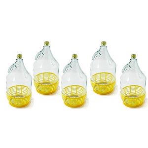 WYSKONT Bouteille bonbonne &agrave; col &eacute;troit avec bouchon &agrave; vis fixe et panier pour la fabrication du vin, stockage de boissons, service en verre transparent, 5 pi&egrave;ces x 5 L (WysKonT, neuf)