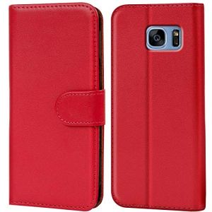Verco Coque pour Samsung Galaxy S7 Edge, Housse Portefeuille pour Galaxy S7 Edge Etui en Cuir Synth&eacute;tique Fonction Stand Case, Rouge (ATS-Discounter, neuf)
