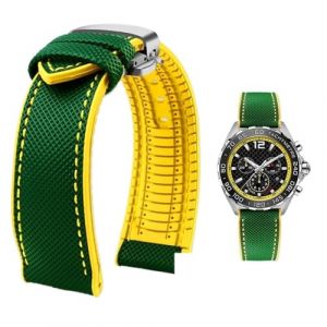 PctkeLsend Bracelet de montre &eacute;tanche en toile et caoutchouc for homme, 19-24 mm, compatible avec Breitling, Omega, IWC, Citizen, TUDOR et Hamilton(Green Yellow silverB,20mm) (PeiLINpppppp, neuf)