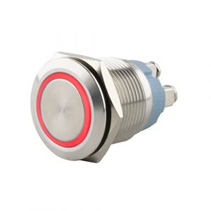 SeKi Bouton poussoir en acier inoxydable - Diam&egrave;tre : 16 mm - Forme de t&ecirc;te plate - Anneau LED color&eacute; &eacute;clair&eacute; - Raccord &agrave; vis rouge - Bouton de sonnette (ST-Vertrieb, neuf)