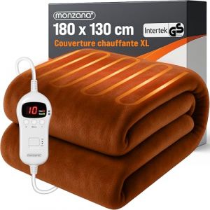 Monzana&reg; Couverture chauffante 180x130cm 2 Places 10 Niveaux de Chauffage arr&ecirc;t Automatique surmatelas Chauffant Plaid Couverture &eacute;lectrique Brun (DEUBA-FR, neuf)