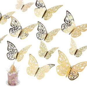24 pieces Stickers D&eacute;coratif Papillon Or,3D Papillon Autocollants Peintures murales,Decoration Chambre Papillon Stickers,Autocollants Papillon Realiste,Stikers Murals Pour Mariage (LIU CHENGYANG DE DIAN, neuf)