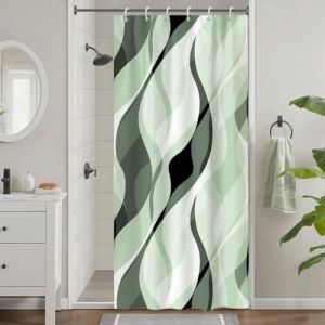 Uiiooazy Rideau Douche Étroit, Rideau de Douche Cabine Anti Moisissure Vert Sauge Abstrait Rayures Rayé Rideaux de Baignoire Tissu Imperméable Lavable Rideaux Salle de Bain avec 6 Crochets 90x180cm (dongguibinjingpinxiaodianpu, neuf)