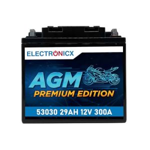 ELECTRONICX AGM Y60-N30L-A Batterie de moto 12 V 29 Ah 300 A/EN – Préchargée, sans entretien, anti-fuite – Haute puissance de démarrage, durée de vie plus longue – Parfait pour les motos avec ABS et (Electronicx, neuf)