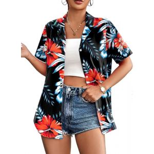 hohololo Chemise hawaïenne pour femme - Tenue hawaïenne - Manches courtes - Tailles S à XXL, Multicolore 7., L (hohololo-fr, neuf)