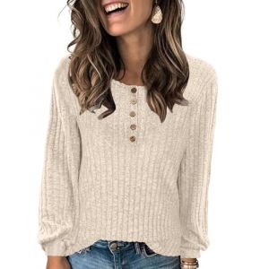 CheChury Femme Pulls D&eacute;contract&eacute;s L&eacute;ger Manche Longue Col Rond Chic Sweatshirt Automne T-Shirts Longue Pullover Tunique Hauts Hiver Printemps, Beige, S (LYworld, neuf)