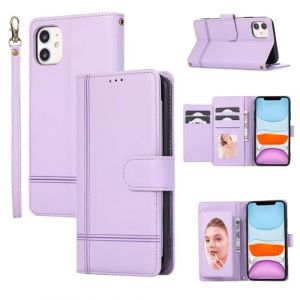 Beajew Coque Compatible avec iPhone 11 avec Cordon, Flip Portefeuille &Eacute;tui en Cuir [6 Porte Carte] [Miroir] [Fermeture Magn&eacute;tique] Clapet Housse Etui &agrave; Rabat - Violette (KSTFMY, neuf)