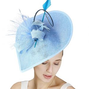 GIBZ Femme Large Bord Fascinator Élégant Tea Party Bandeau Chapeau de Bibi avec Maille Plume de Mariage Chapeaux, Bleu Ciel (Shopzo EU, neuf)