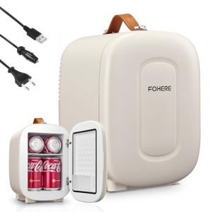 FOHERE Mini Frigo de Chambre 5 Litres/ 6 Canettes, Petit Frigo USB/CA/CC, Cosmetique, Mini Réfrigérateurs pour Boissons, Nourriture, Beauté, Bureau, Dortoir, Voiture, Blanc (Fuduosii, neuf)