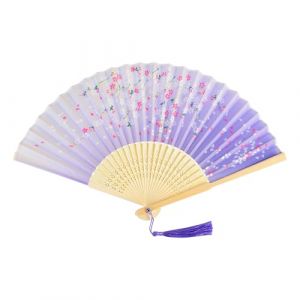 KEYIDO Violet Eventail Japonais Éventail Solide Bois Éventails Tissu Soie Evantail Bambou Chinois Evantaille Plié avec Frange Style pour Femme Mariage Été Enfant Fille Homme (Rainbow185, neuf)